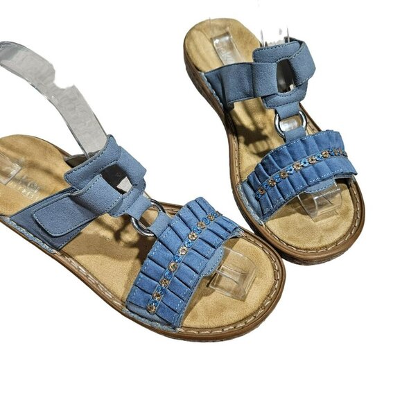 Rieker Womens Blue Embellished Open-Toe Sandals Slip On Boho Sequins Vacation 39 - Picture 2 of 12